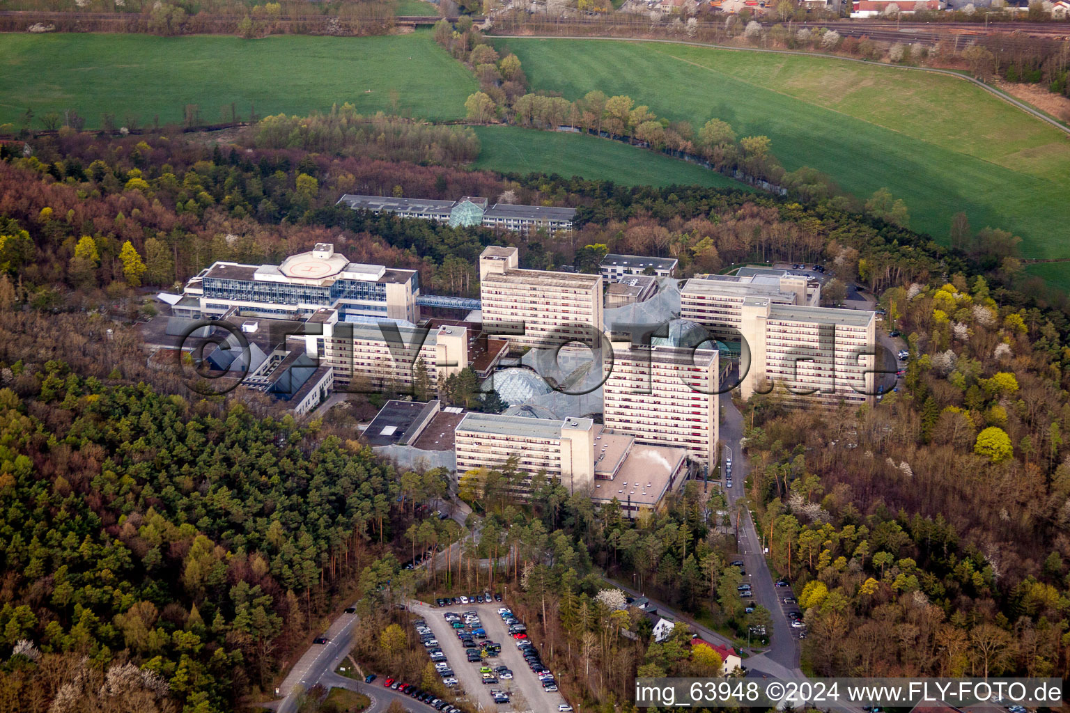 Aerial photograpy of Hospital grounds of the Clinic Neurologische Klinik Bad Neustadt on Saale in Bad Neustadt an der Saale in the state Bavaria, Germany