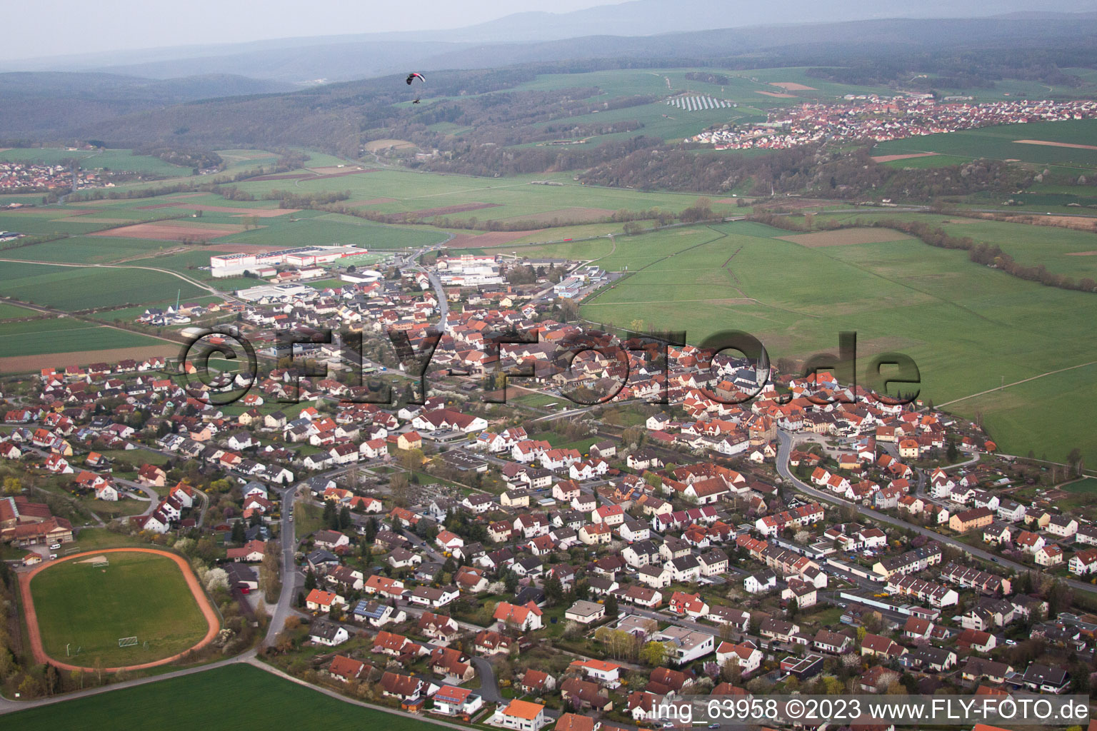 Aerial view of Bad Neustadt an der Saale in the state Bavaria, Germany
