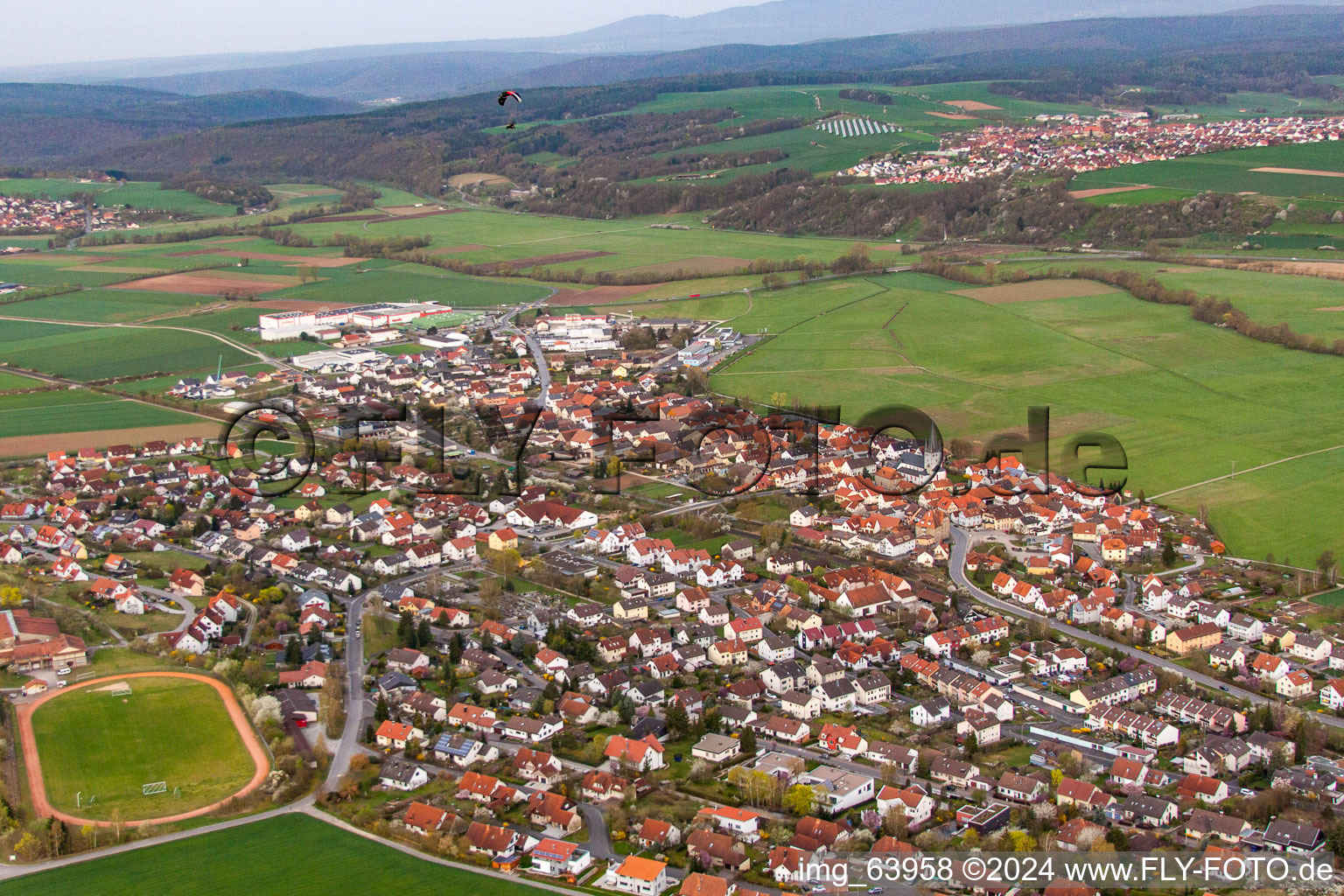 Aerial view of Bad Neustadt an der Saale in the state Bavaria, Germany