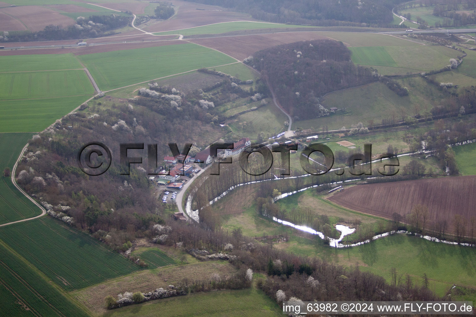 Bird's eye view of Hollstadt in the state Bavaria, Germany