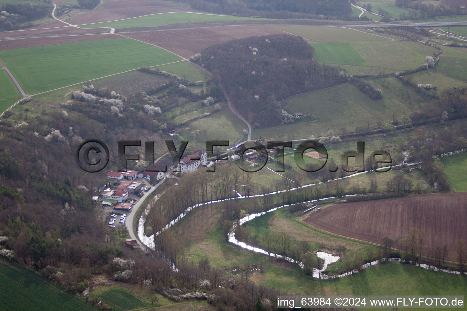 Drone recording of Hollstadt in the state Bavaria, Germany