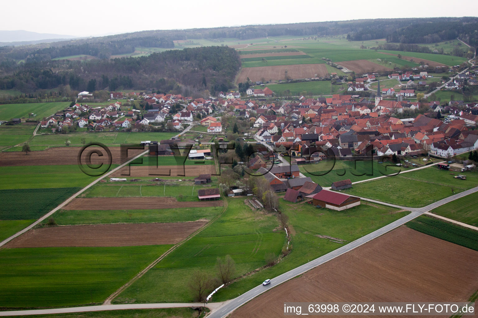 Aerial view of Hendungen in the state Bavaria, Germany