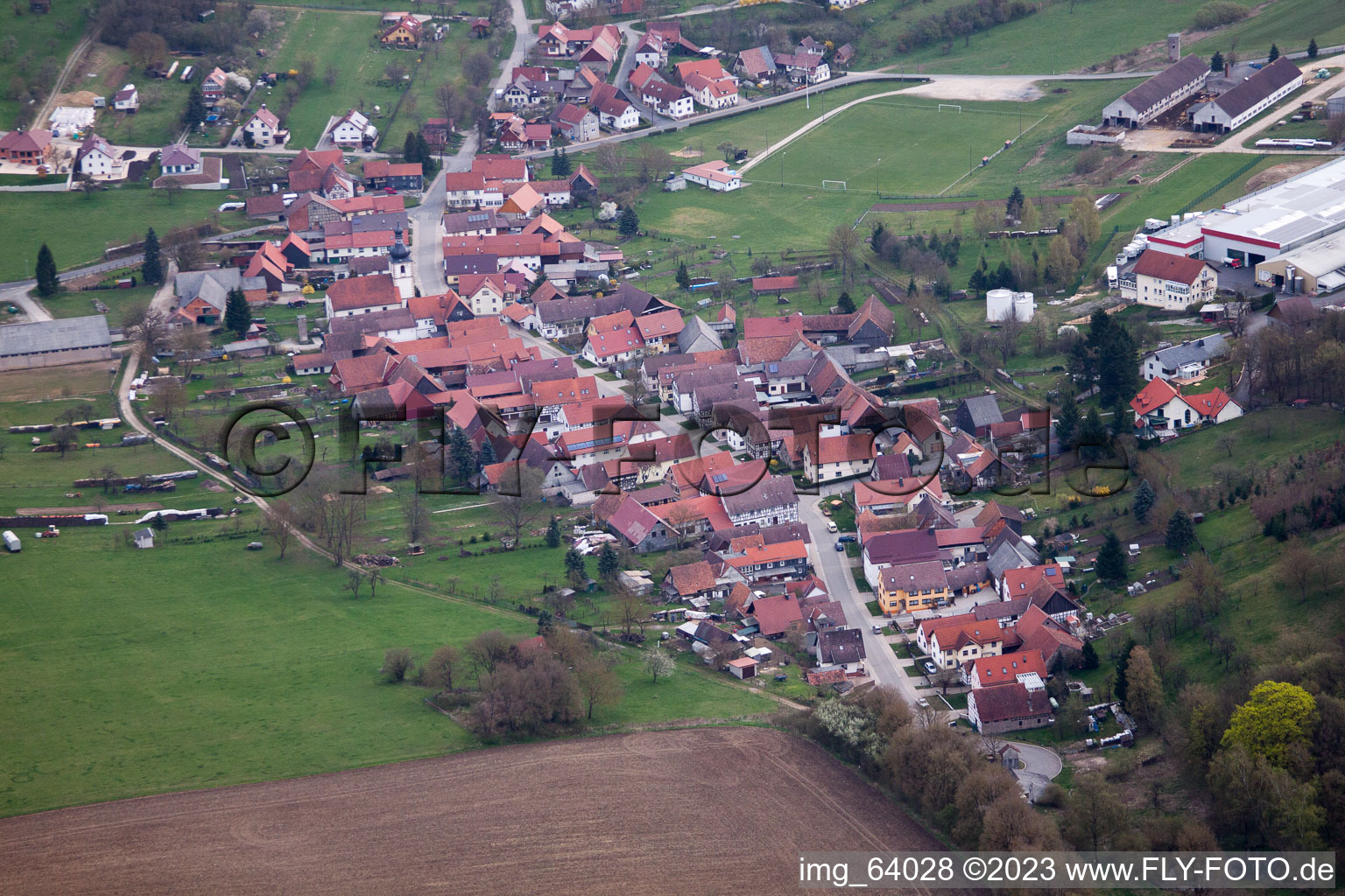 Aerial photograpy of Dingsleben in the state Thuringia, Germany