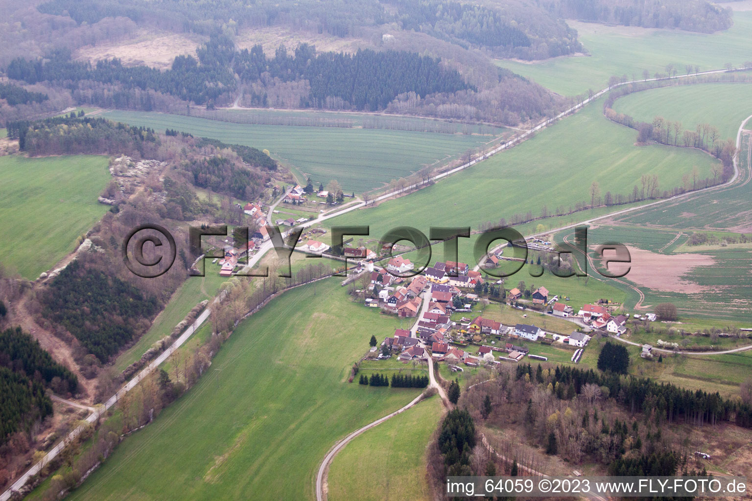 Aerial view of Völkershausen in the state Thuringia, Germany
