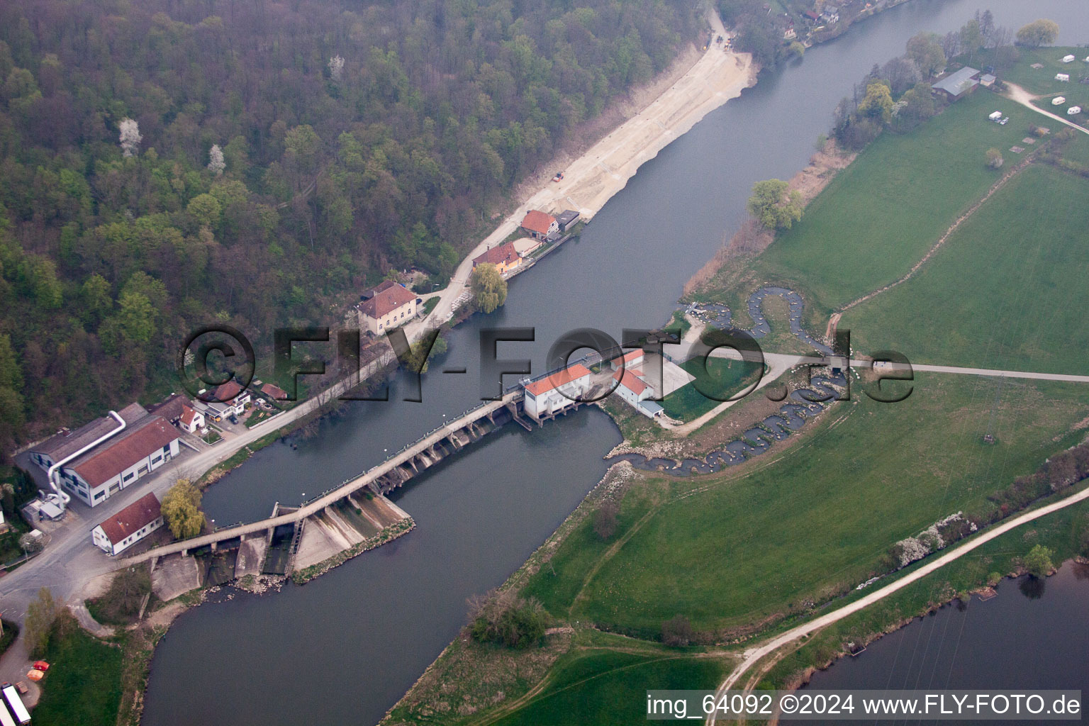 Locks - plants on the banks of the waterway of the Main in the district Hausen in Bad Staffelstein in the state Bavaria, Germany