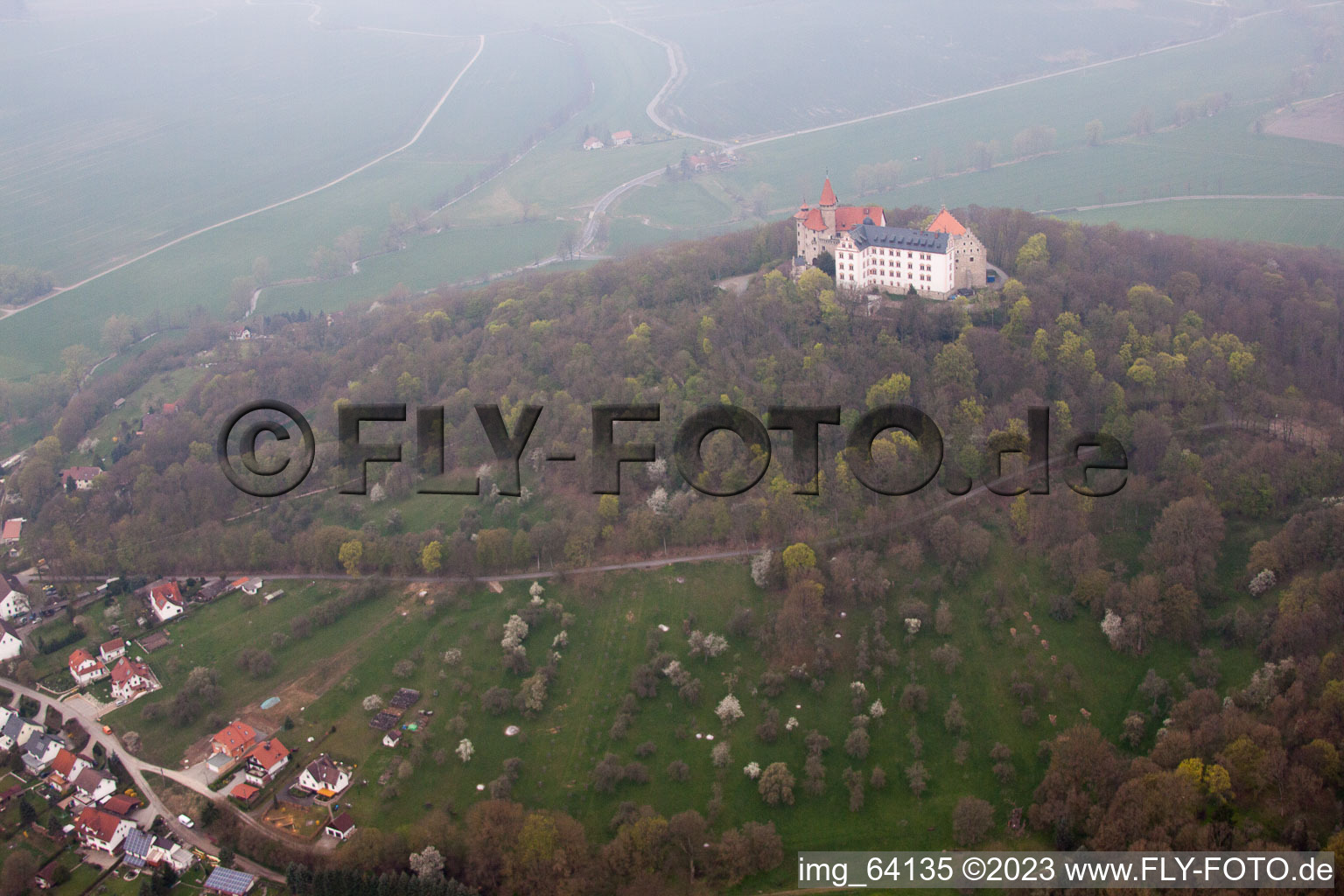Aerial view of Heldburg, Heldburg Castle in Bad Colberg-Heldburg in the state Thuringia, Germany