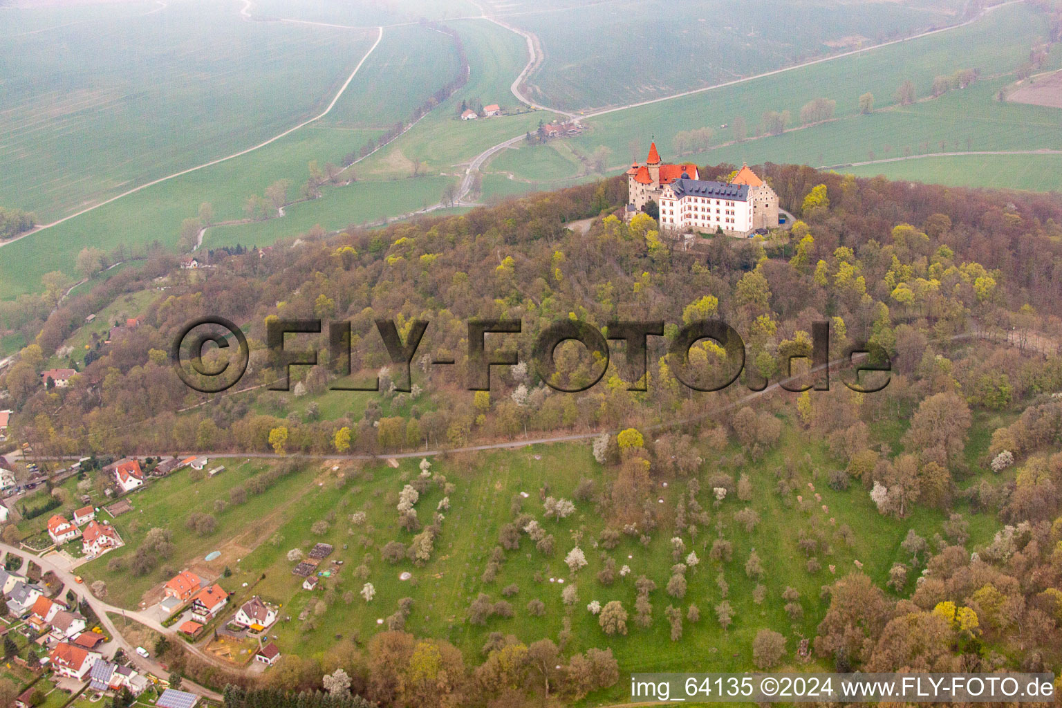 Aerial view of Heldburg, Heldburg Castle in Bad Colberg-Heldburg in the state Thuringia, Germany