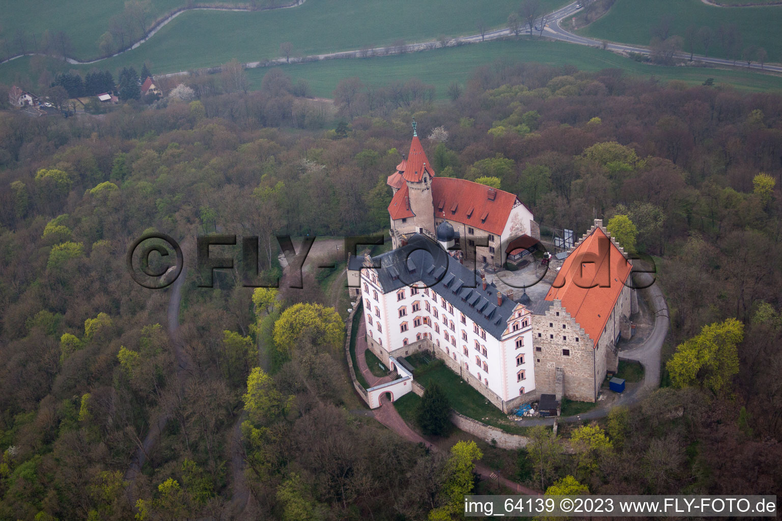 Oblique view of Heldburg, Heldburg Castle in Bad Colberg-Heldburg in the state Thuringia, Germany