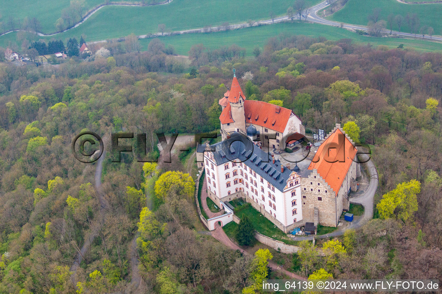 Oblique view of Heldburg, Heldburg Castle in Bad Colberg-Heldburg in the state Thuringia, Germany