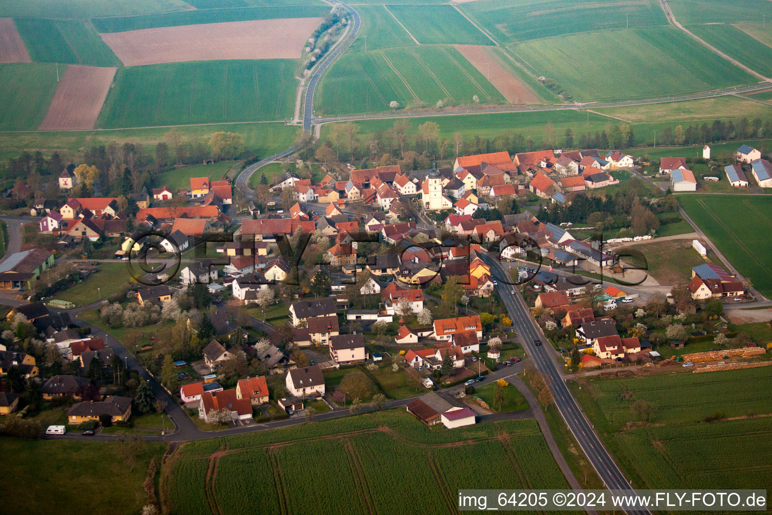 Sulzdorf an der Lederhecke in the state Bavaria, Germany seen from a drone