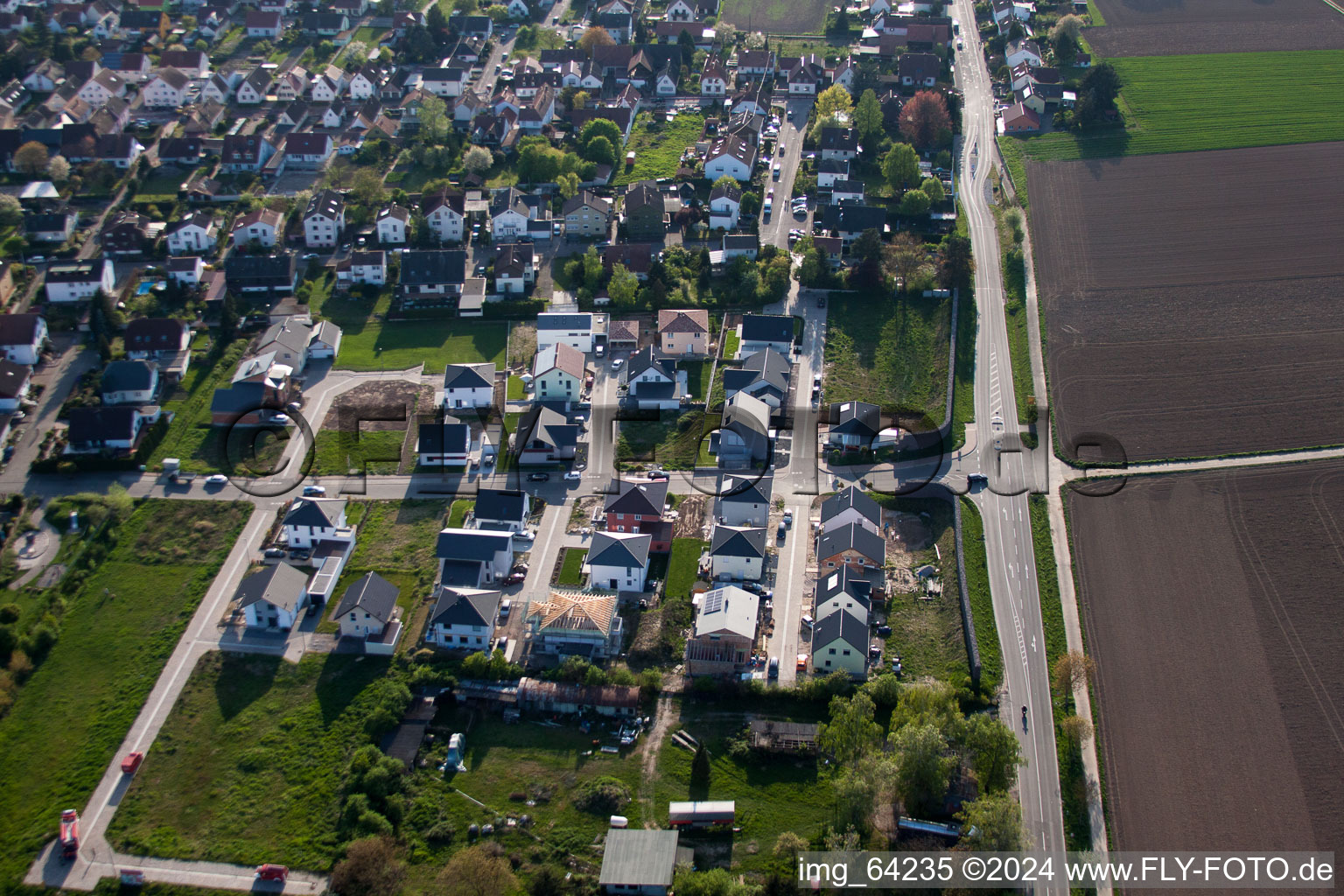 Aerial view of New development area east in Minfeld in the state Rhineland-Palatinate, Germany