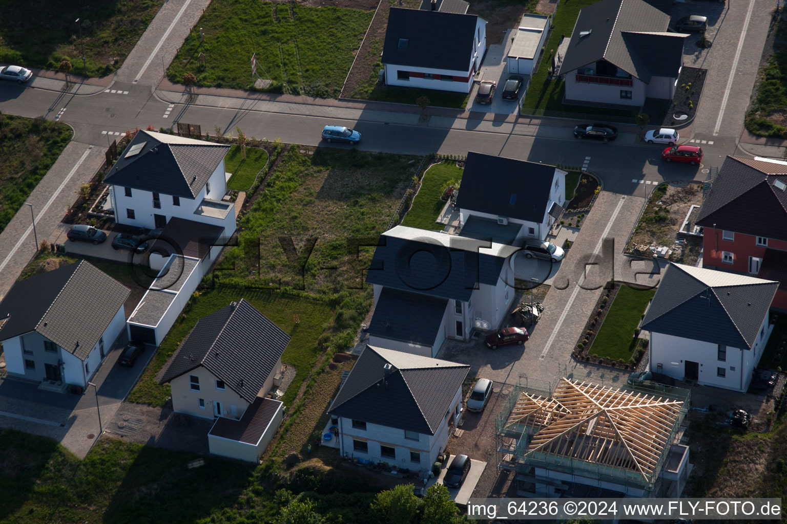 Aerial photograpy of New development area east in Minfeld in the state Rhineland-Palatinate, Germany