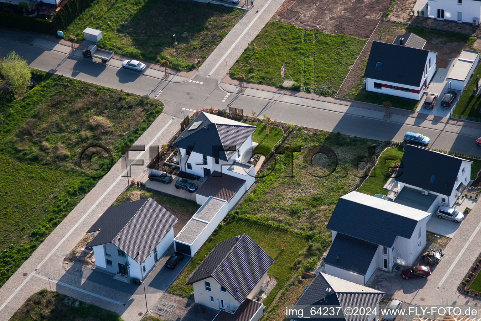 Oblique view of New development area east in Minfeld in the state Rhineland-Palatinate, Germany