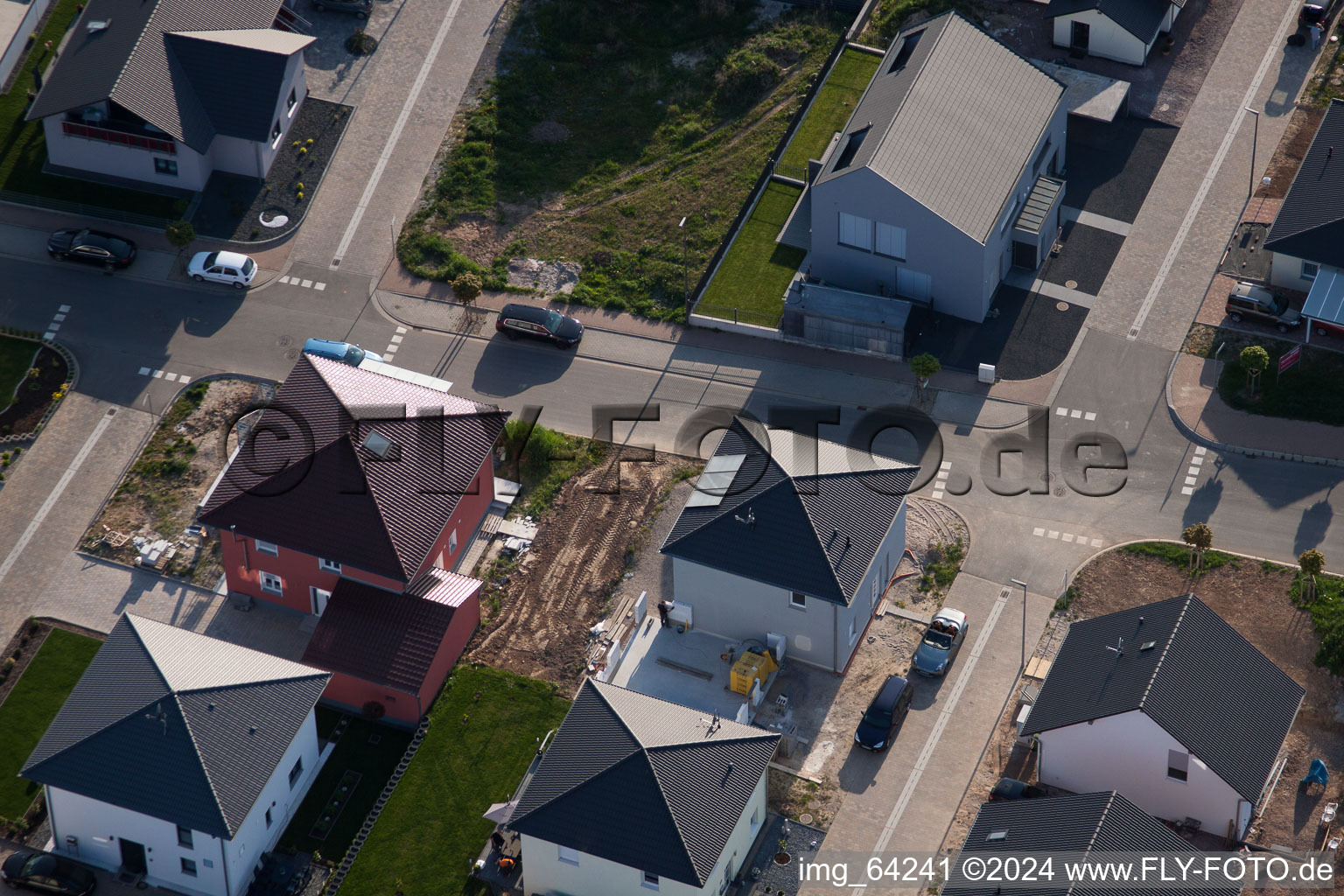 New development area east in Minfeld in the state Rhineland-Palatinate, Germany from the plane