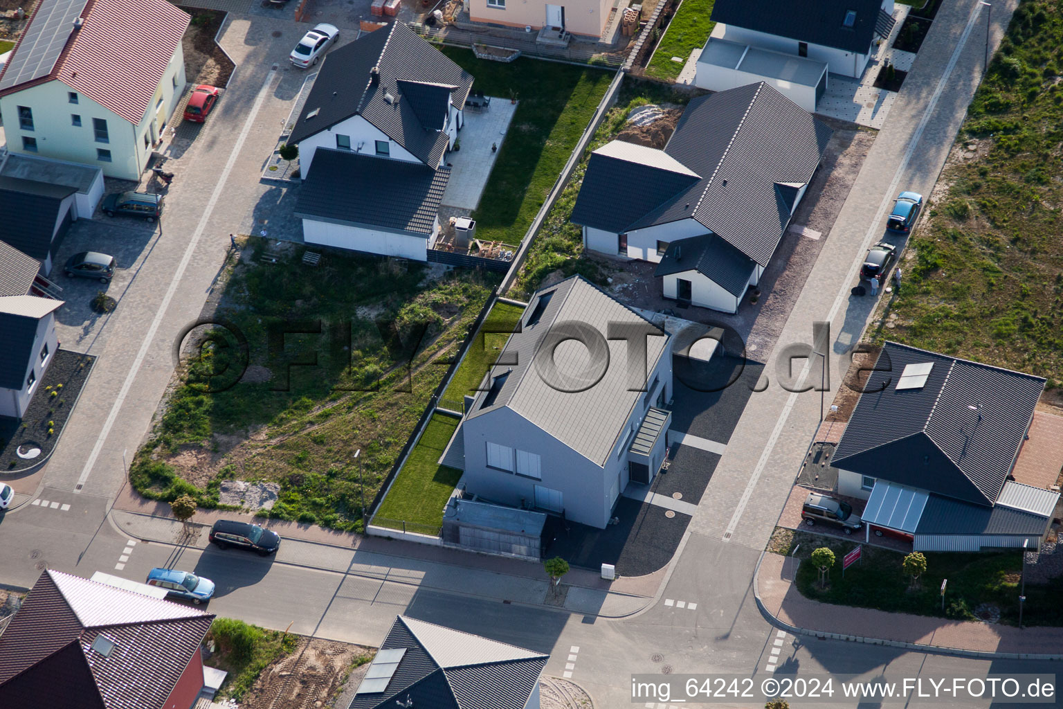 Bird's eye view of New development area east in Minfeld in the state Rhineland-Palatinate, Germany