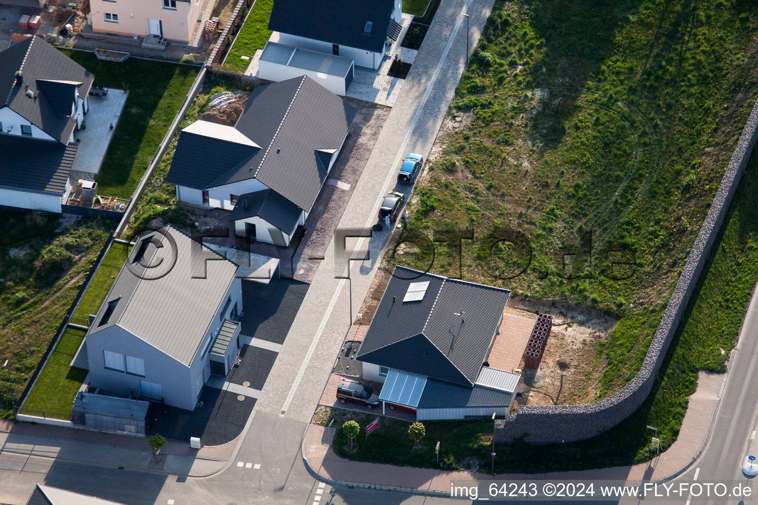 New development area east in Minfeld in the state Rhineland-Palatinate, Germany viewn from the air