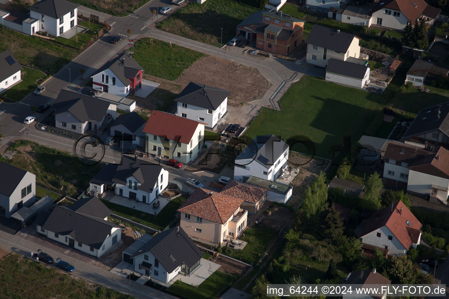 Drone recording of New development area east in Minfeld in the state Rhineland-Palatinate, Germany