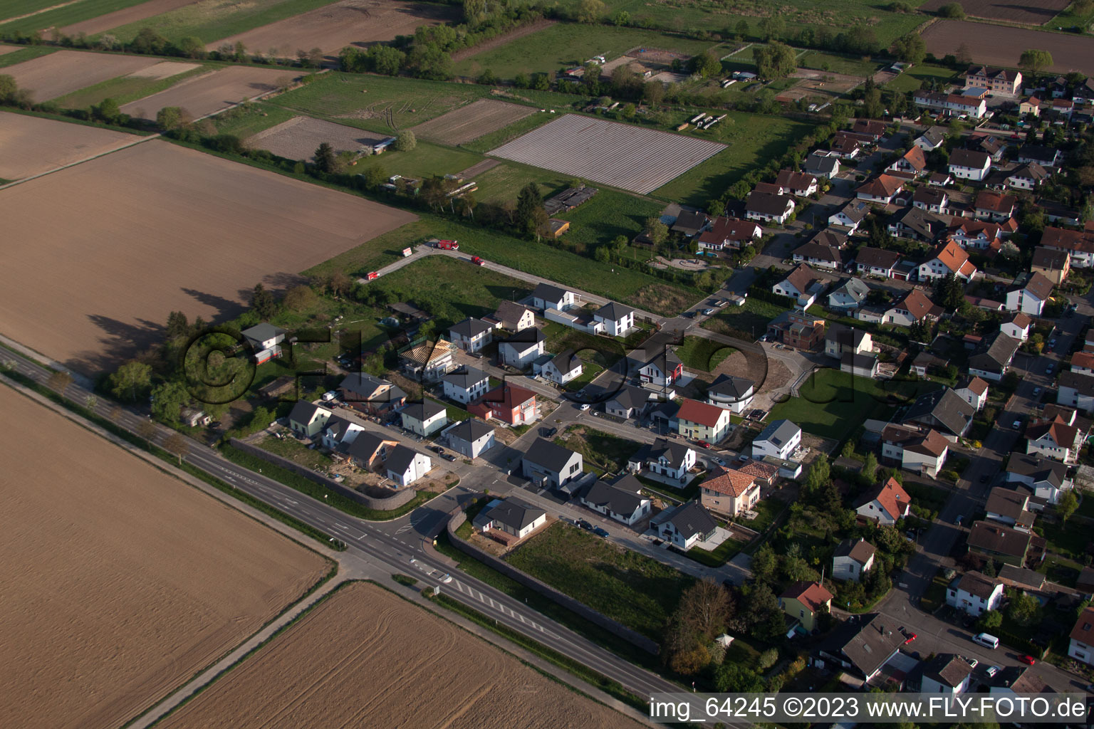 Drone image of New development area east in Minfeld in the state Rhineland-Palatinate, Germany