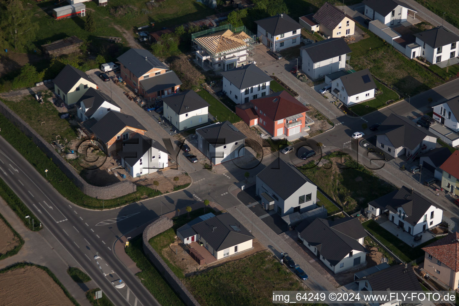 Aerial view of New development area east in Minfeld in the state Rhineland-Palatinate, Germany