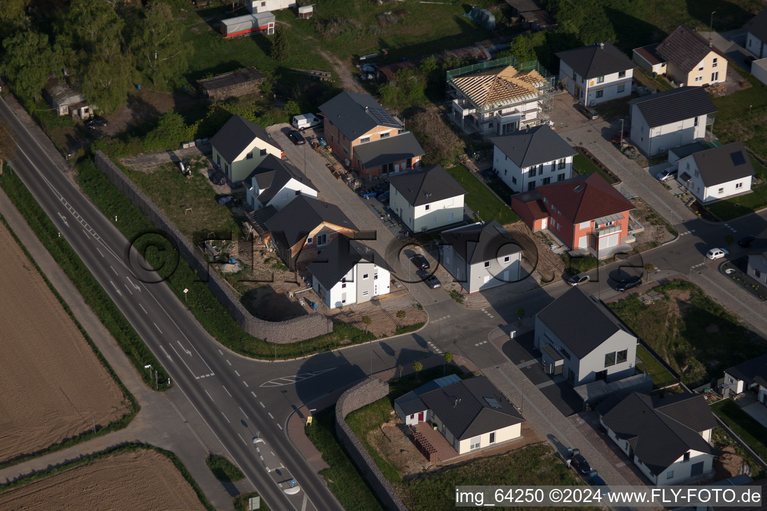 Aerial photograpy of New development area east in Minfeld in the state Rhineland-Palatinate, Germany