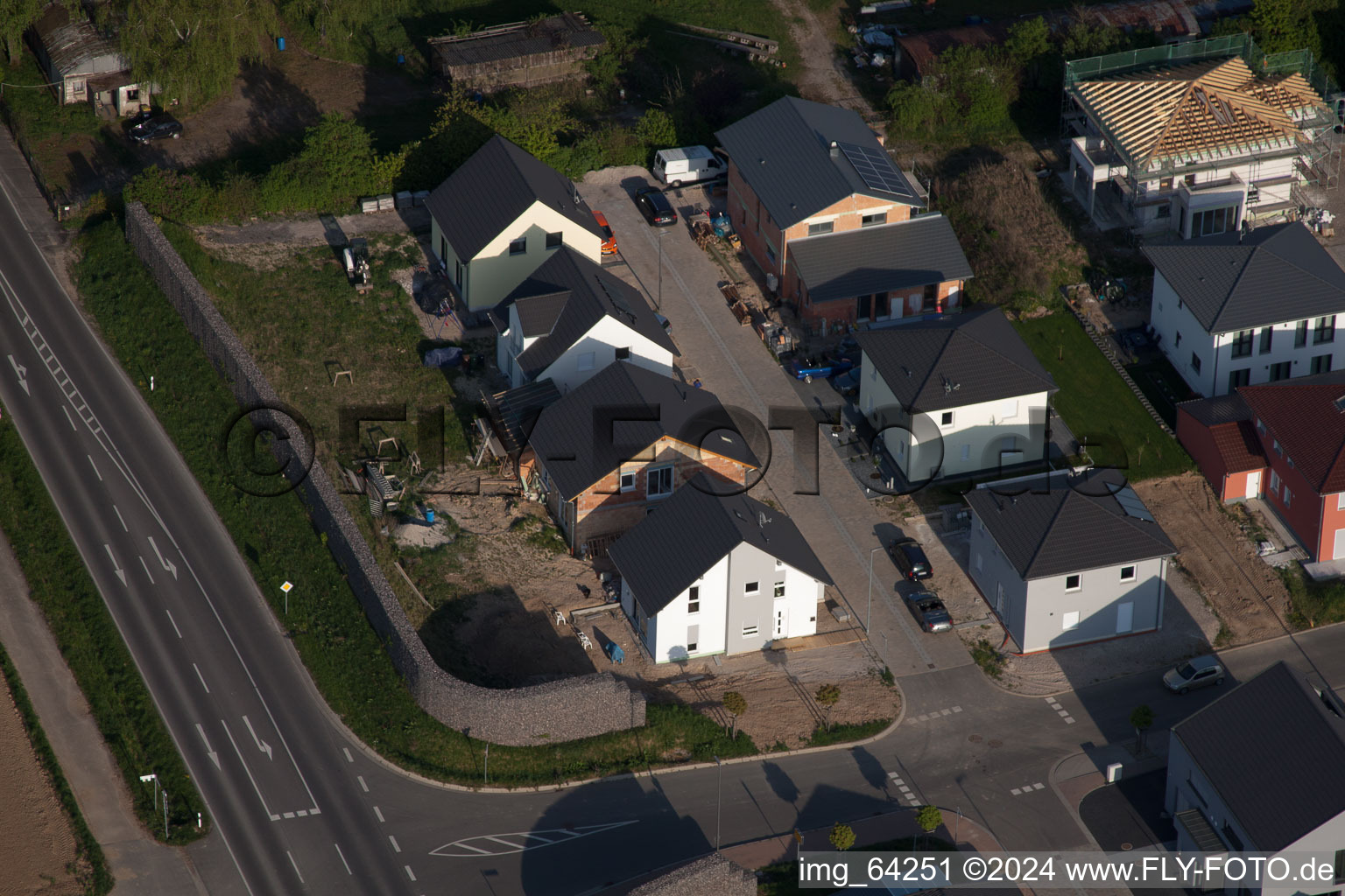 Oblique view of New development area east in Minfeld in the state Rhineland-Palatinate, Germany