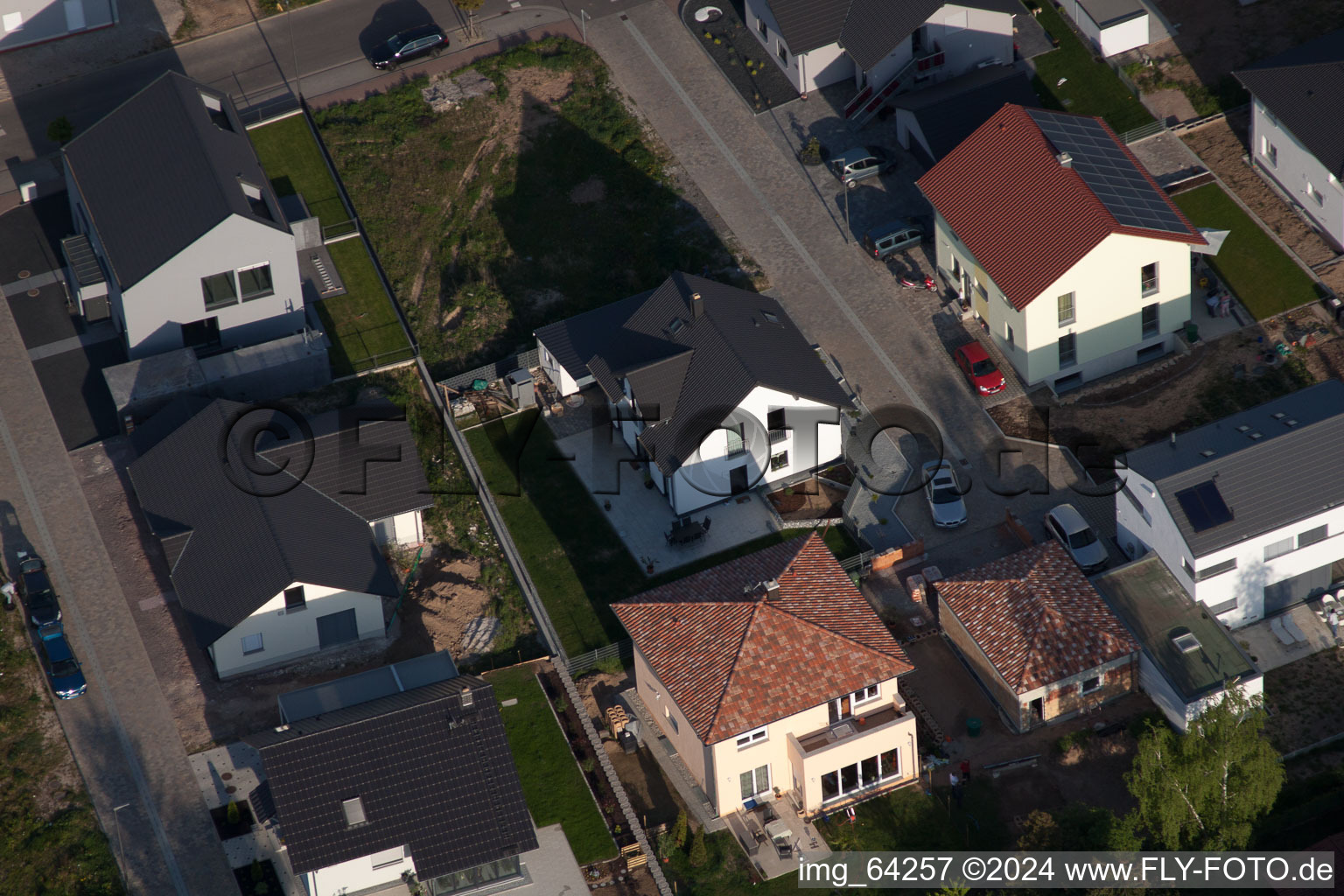 Bird's eye view of New development area east in Minfeld in the state Rhineland-Palatinate, Germany