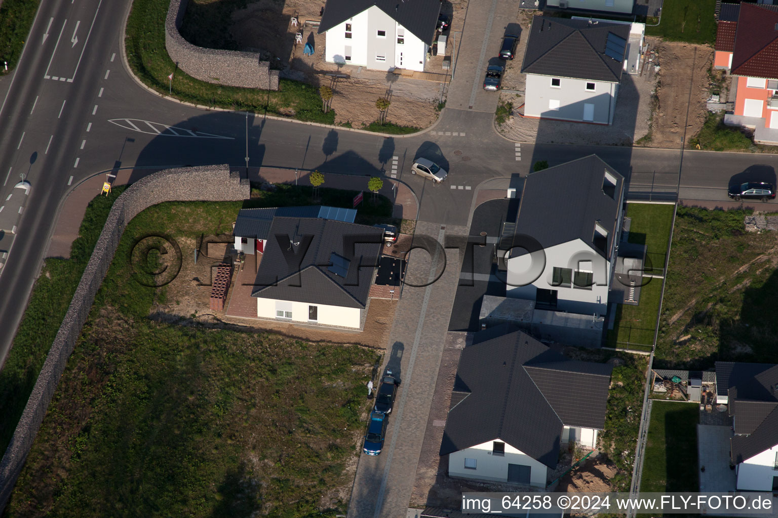 New development area east in Minfeld in the state Rhineland-Palatinate, Germany viewn from the air