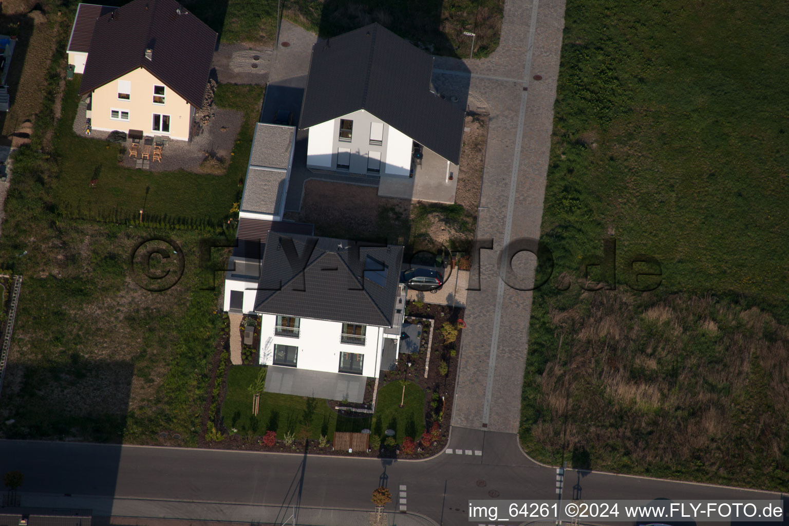 Drone image of New development area east in Minfeld in the state Rhineland-Palatinate, Germany