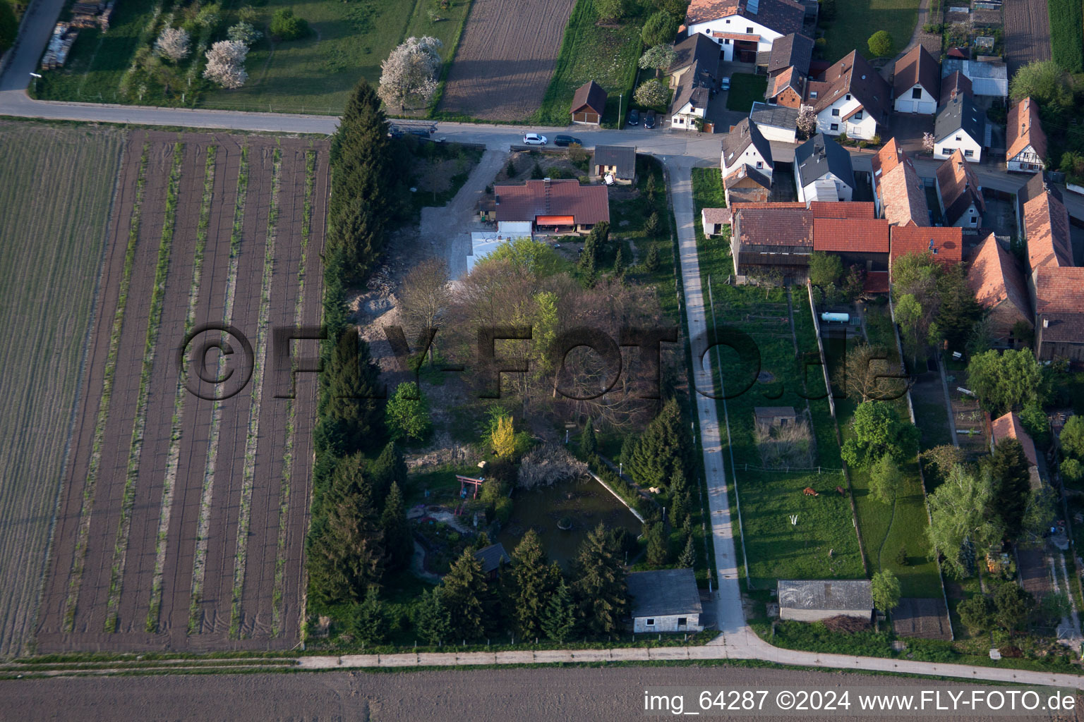 Ornamental garden from the south in Erlenbach bei Kandel in the state Rhineland-Palatinate, Germany