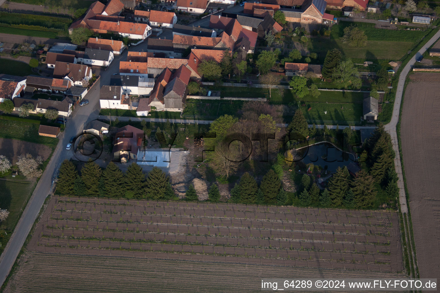 Ornamental garden from the west in Erlenbach bei Kandel in the state Rhineland-Palatinate, Germany