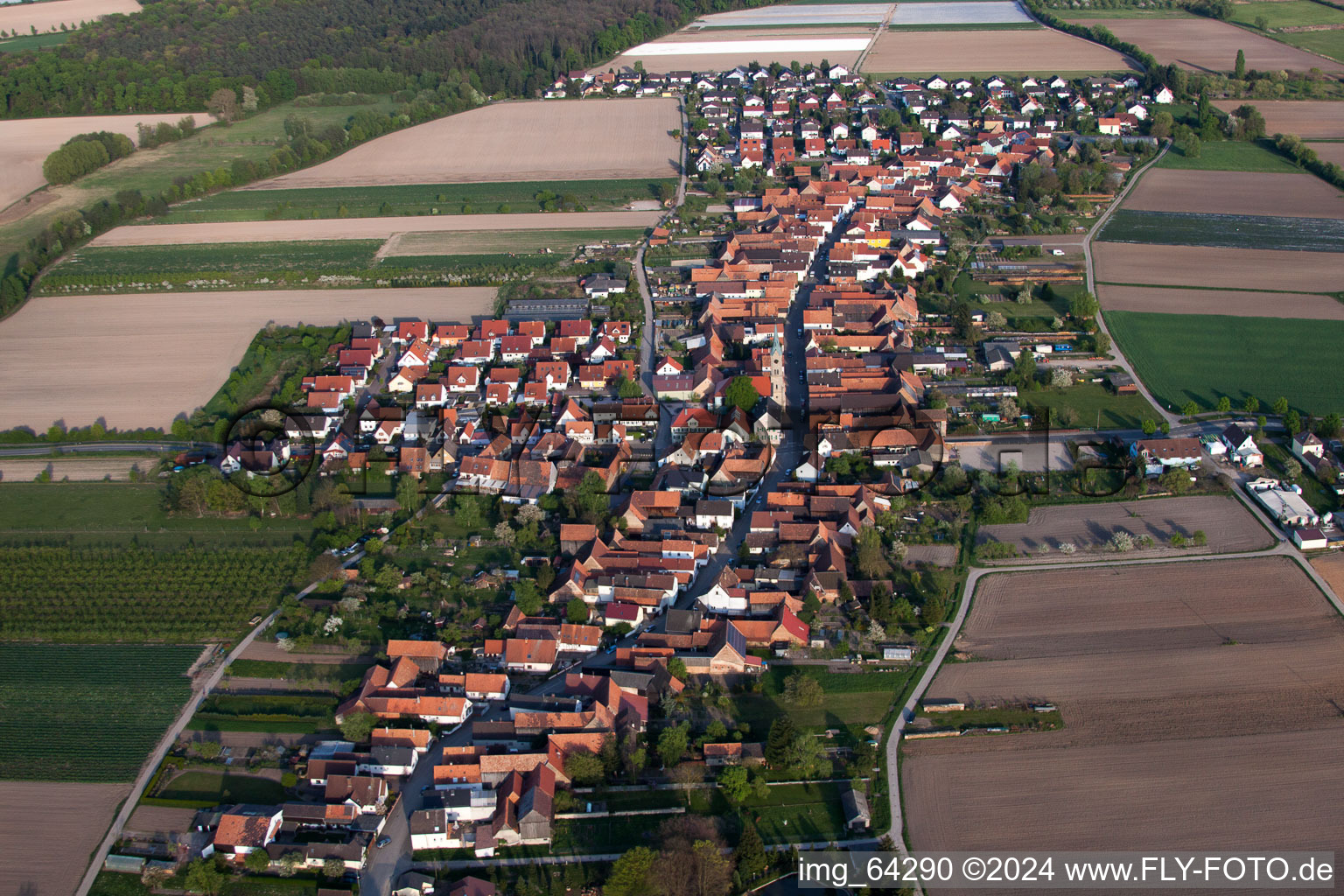 Aerial photograpy of From the west in Erlenbach bei Kandel in the state Rhineland-Palatinate, Germany