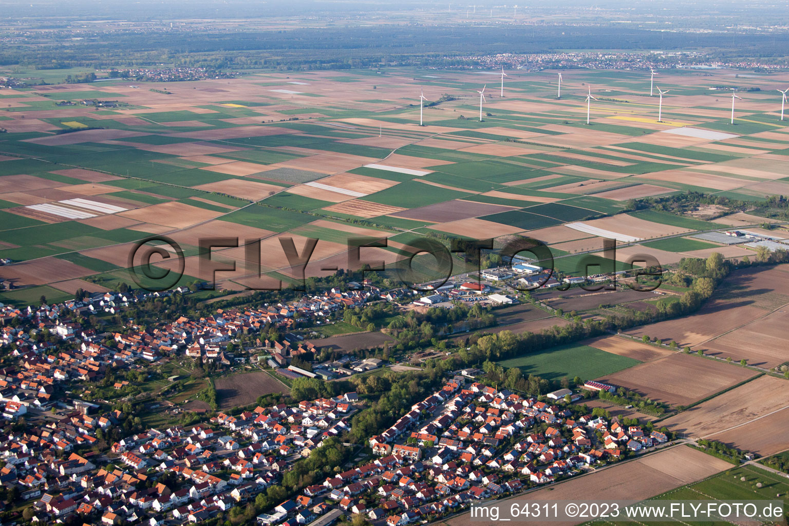 Aerial view of District Herxheim in Herxheim bei Landau/Pfalz in the state Rhineland-Palatinate, Germany