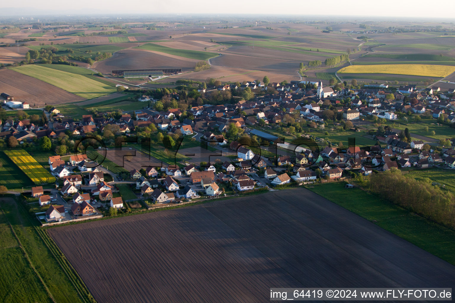 Niederlauterbach in the state Bas-Rhin, France seen from a drone