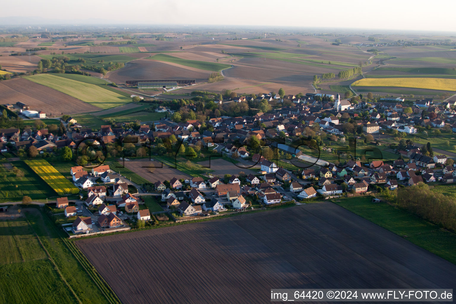 Aerial view of Niederlauterbach in the state Bas-Rhin, France