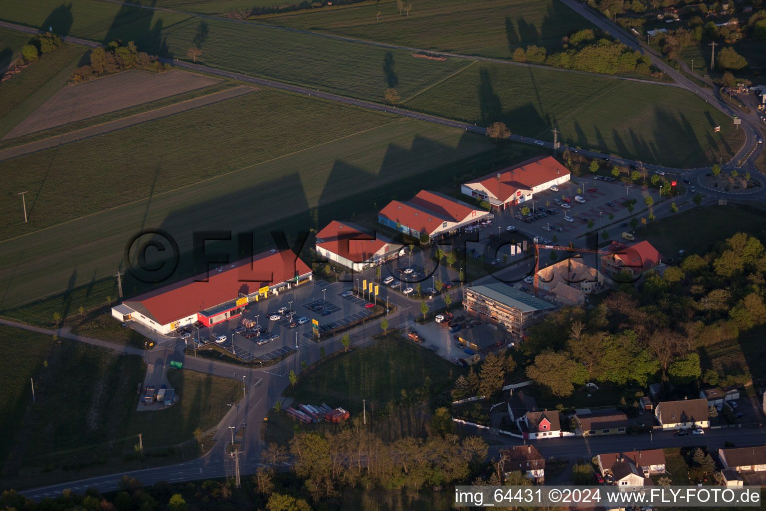 Shopping centers in the district Neulauterburg in Berg in the state Rhineland-Palatinate, Germany out of the air