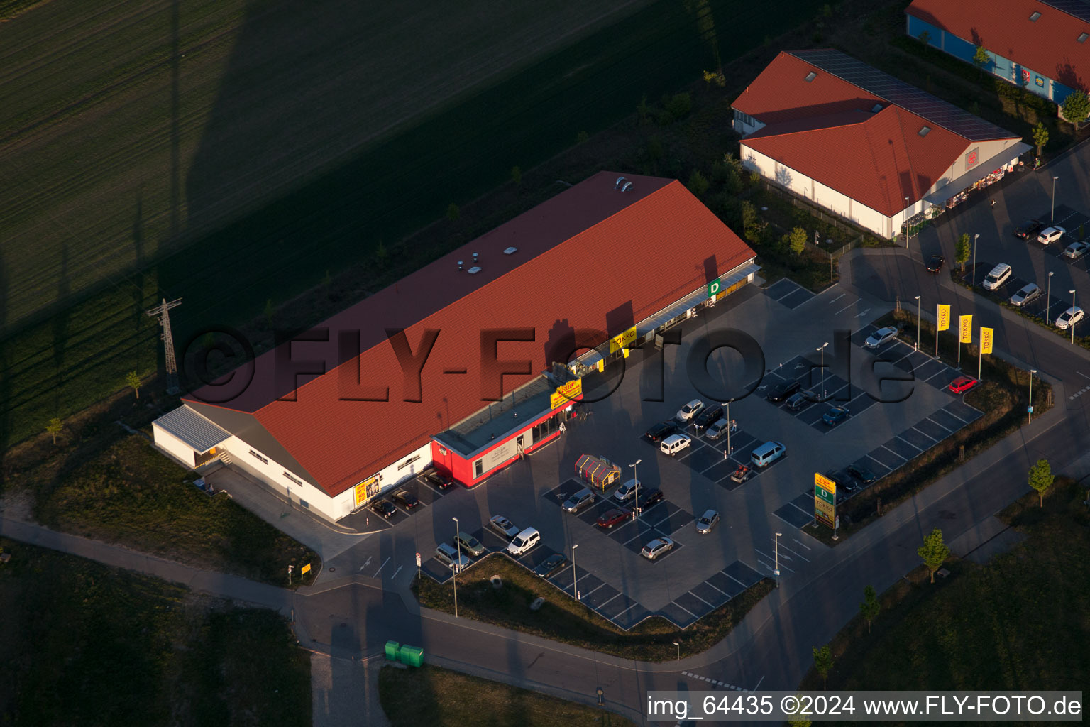 Shopping centers in the district Neulauterburg in Berg in the state Rhineland-Palatinate, Germany viewn from the air