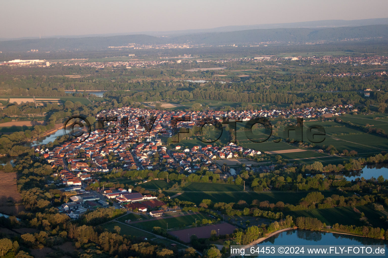 District Neuburg in Neuburg am Rhein in the state Rhineland-Palatinate, Germany seen from above