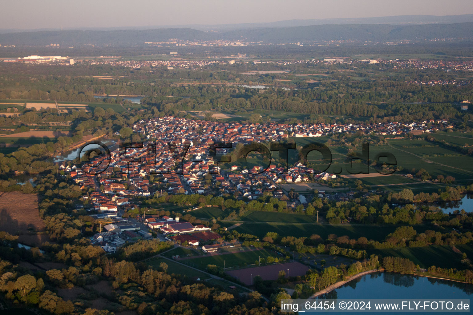 District Neuburg in Neuburg am Rhein in the state Rhineland-Palatinate, Germany from the plane