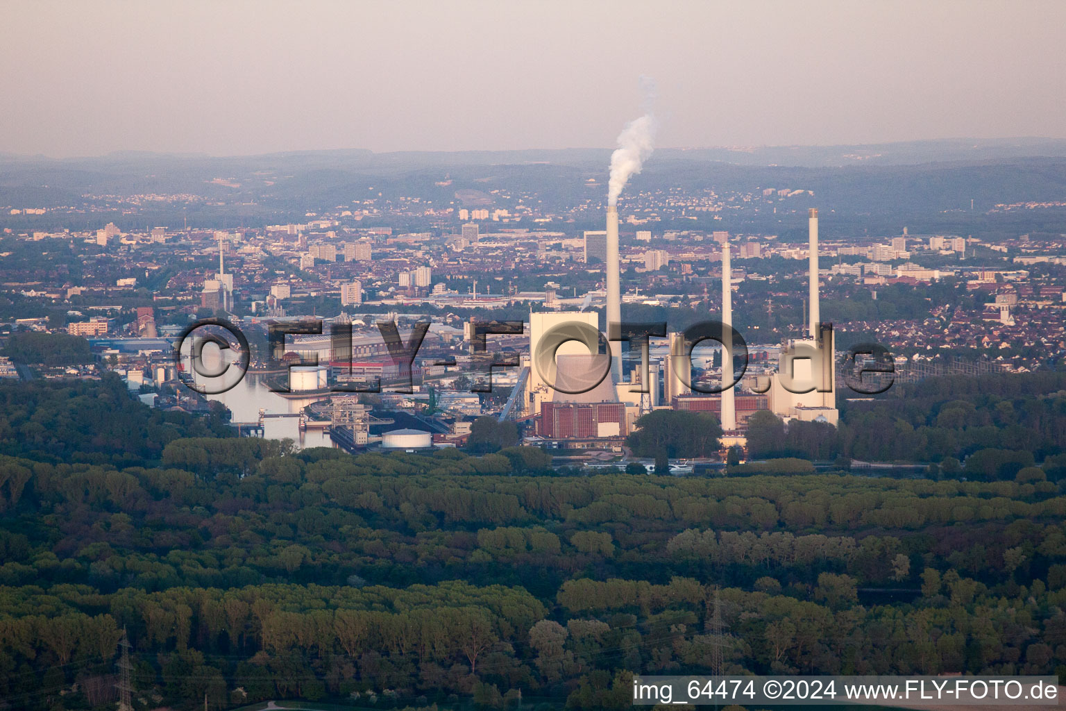 Bird's eye view of EnBW in the district Rheinhafen in Karlsruhe in the state Baden-Wuerttemberg, Germany