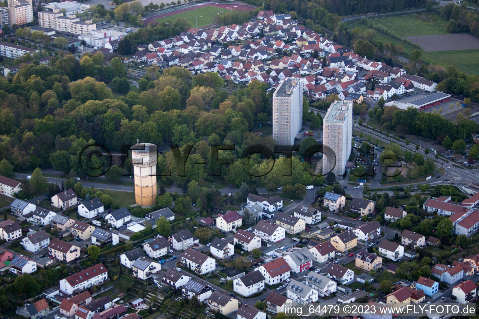 Aerial view of Wörth am Rhein in the state Rhineland-Palatinate, Germany