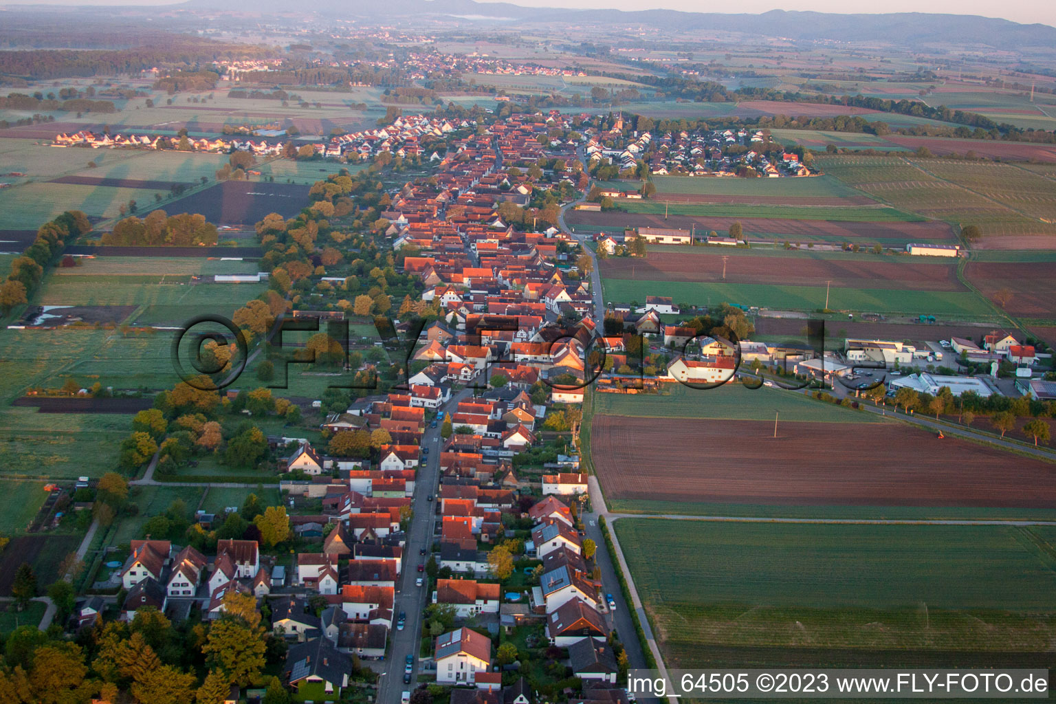 Aerial view of Freckenfeld in the state Rhineland-Palatinate, Germany