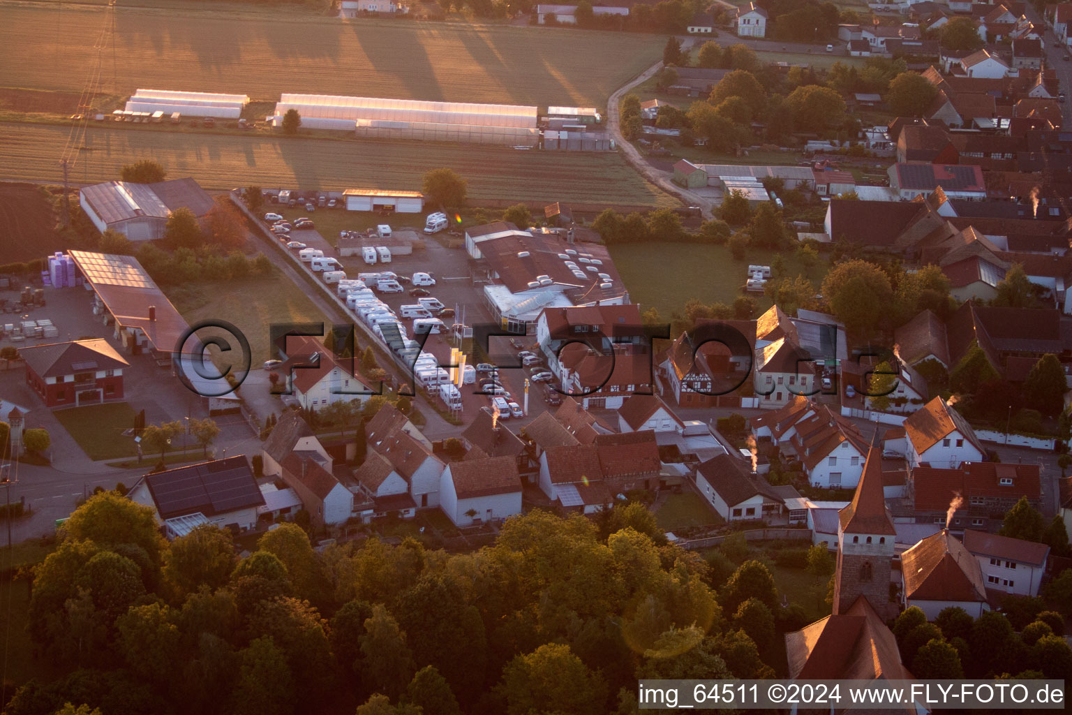 Oblique view of Car dealership Frey in Minfeld in the state Rhineland-Palatinate, Germany