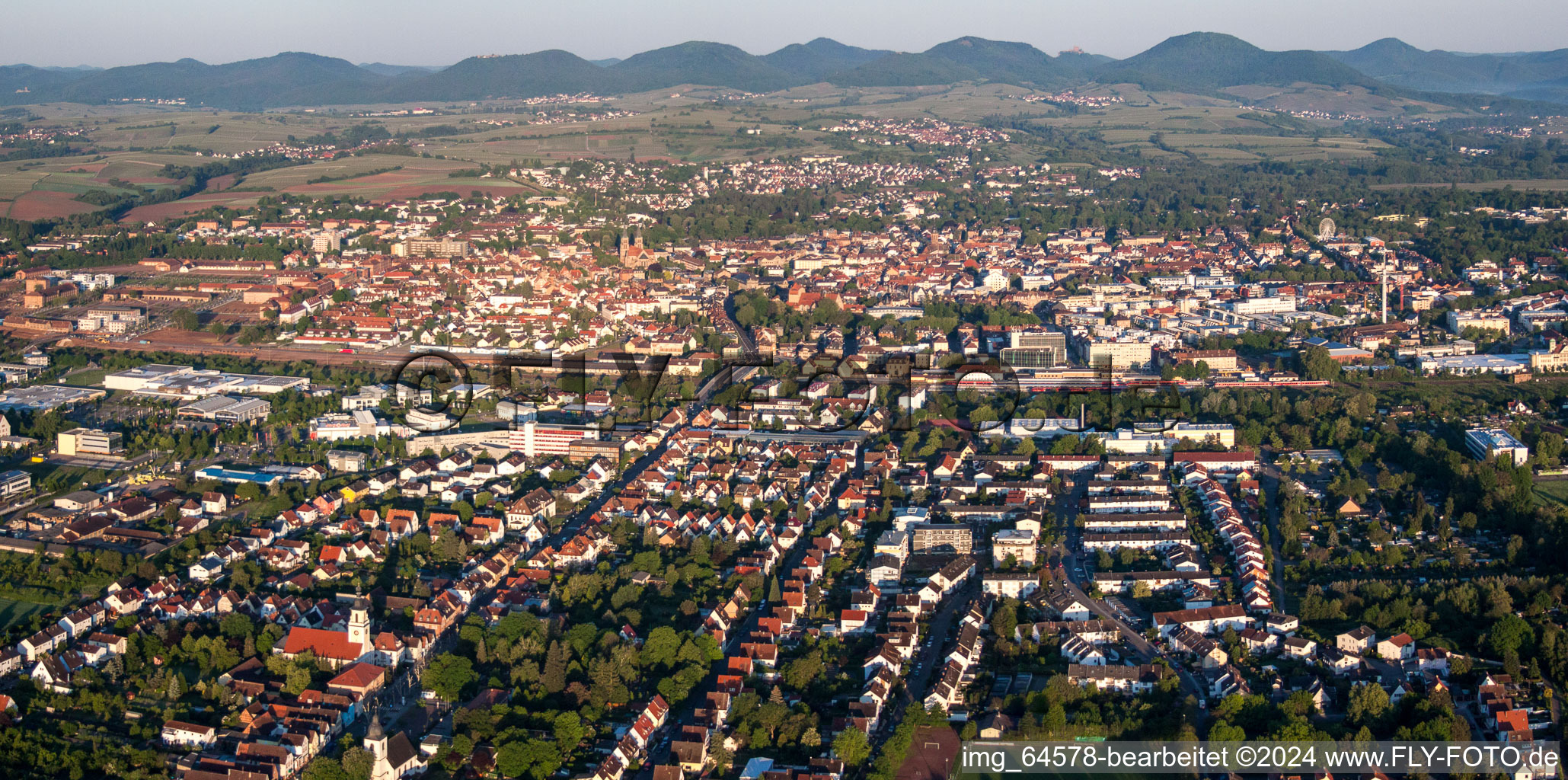 Aerial view of City area with outside districts and inner city area in Landau in der Pfalz in the state Rhineland-Palatinate, Germany