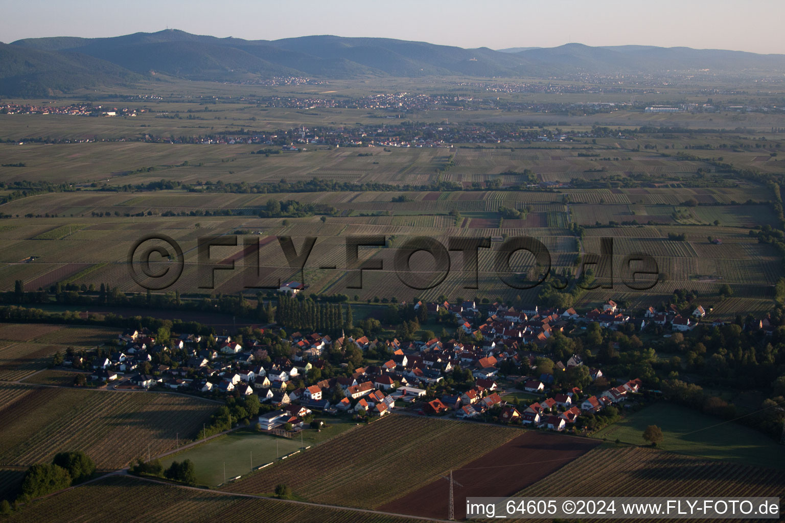 Oblique view of Knöringen in the state Rhineland-Palatinate, Germany