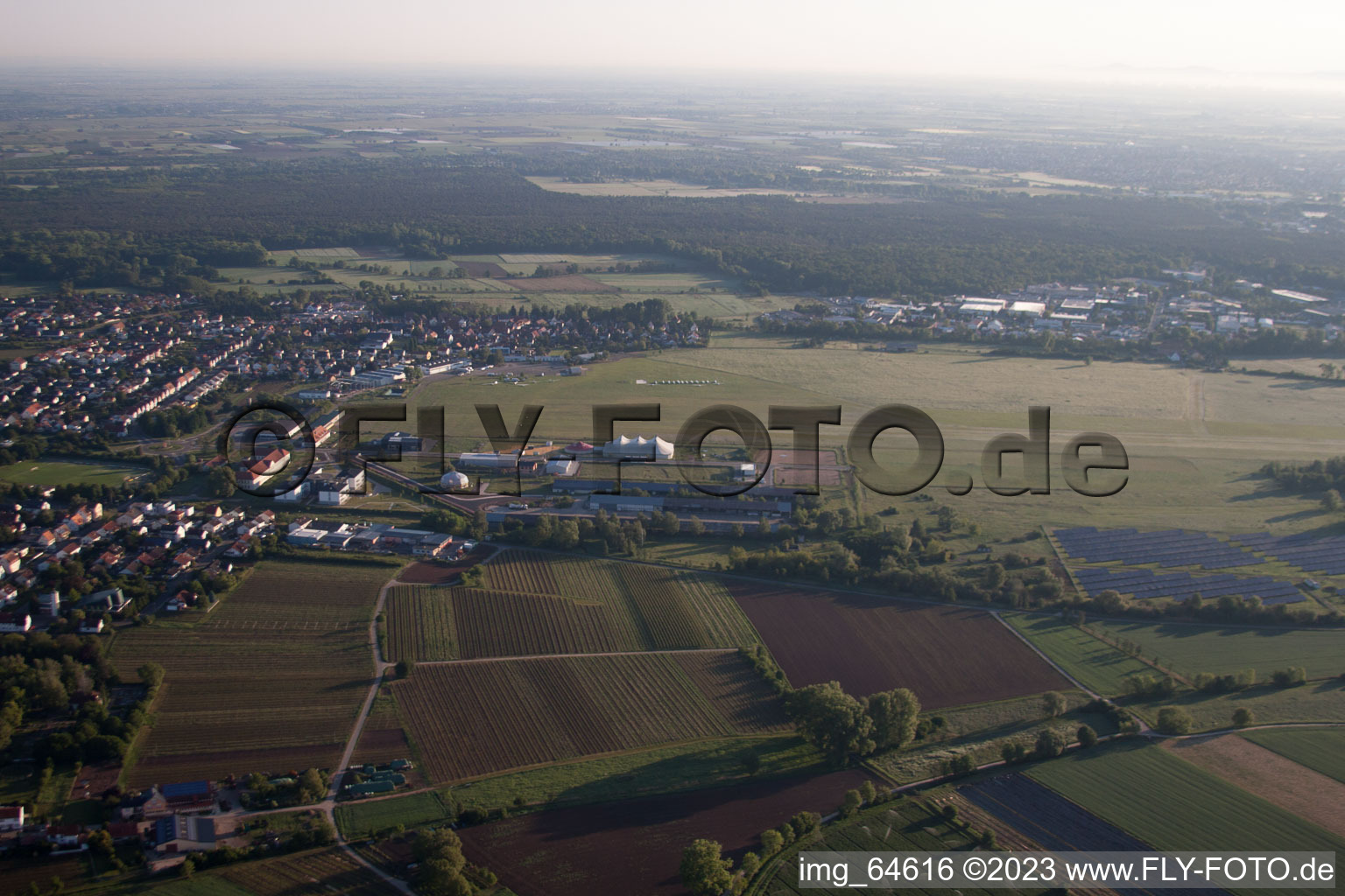 Aerial view of Airport in the district Speyerdorf in Neustadt an der Weinstraße in the state Rhineland-Palatinate, Germany