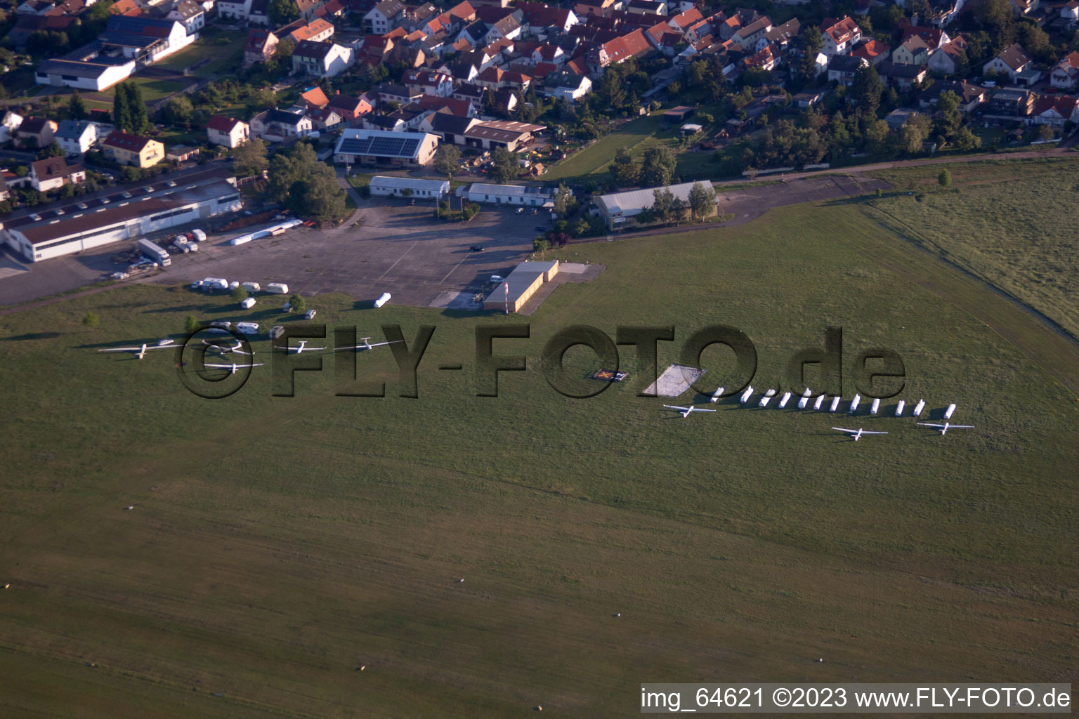 Aerial view of Gliding airfield in the district Speyerdorf in Neustadt an der Weinstraße in the state Rhineland-Palatinate, Germany