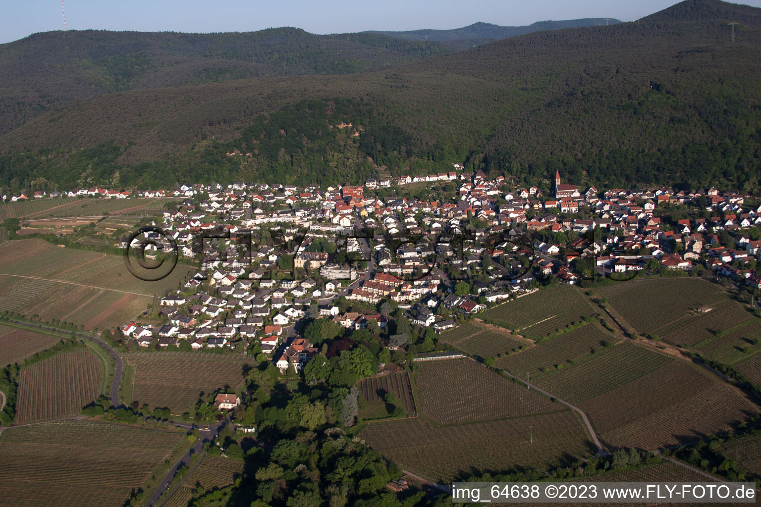 District Königsbach in Neustadt an der Weinstraße in the state Rhineland-Palatinate, Germany from the plane