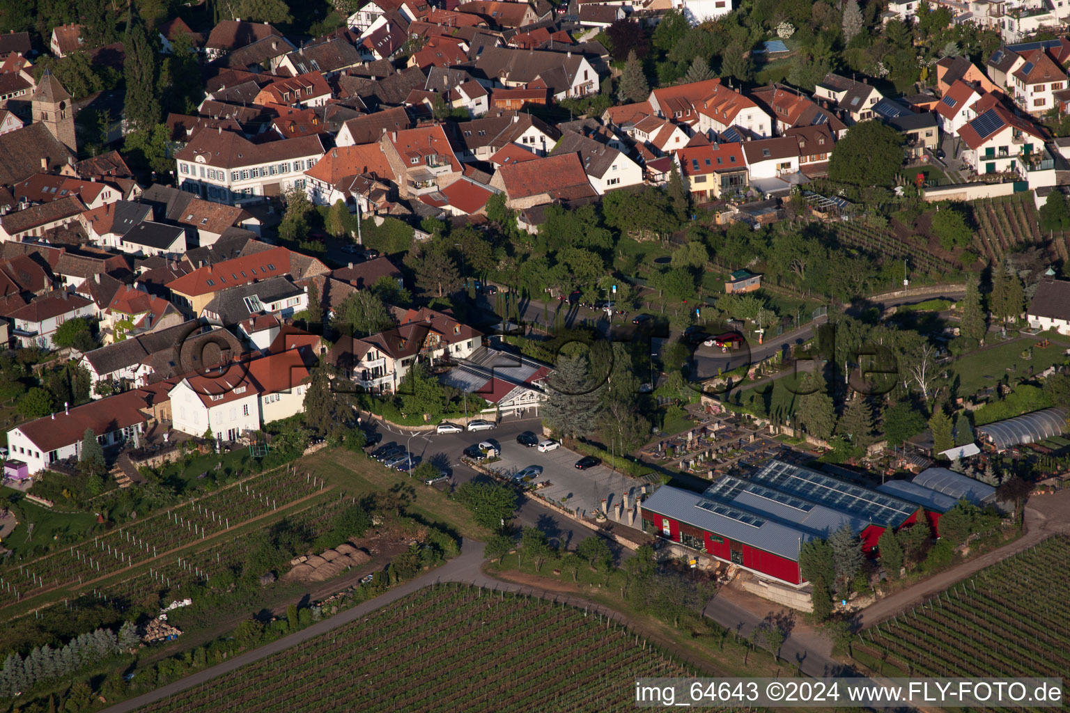 Aerial photograpy of Flowers Schupp in the district Gimmeldingen in Neustadt an der Weinstraße in the state Rhineland-Palatinate, Germany