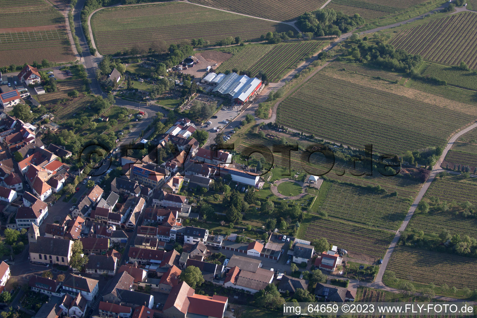 Flowers Schupp in the district Gimmeldingen in Neustadt an der Weinstraße in the state Rhineland-Palatinate, Germany out of the air