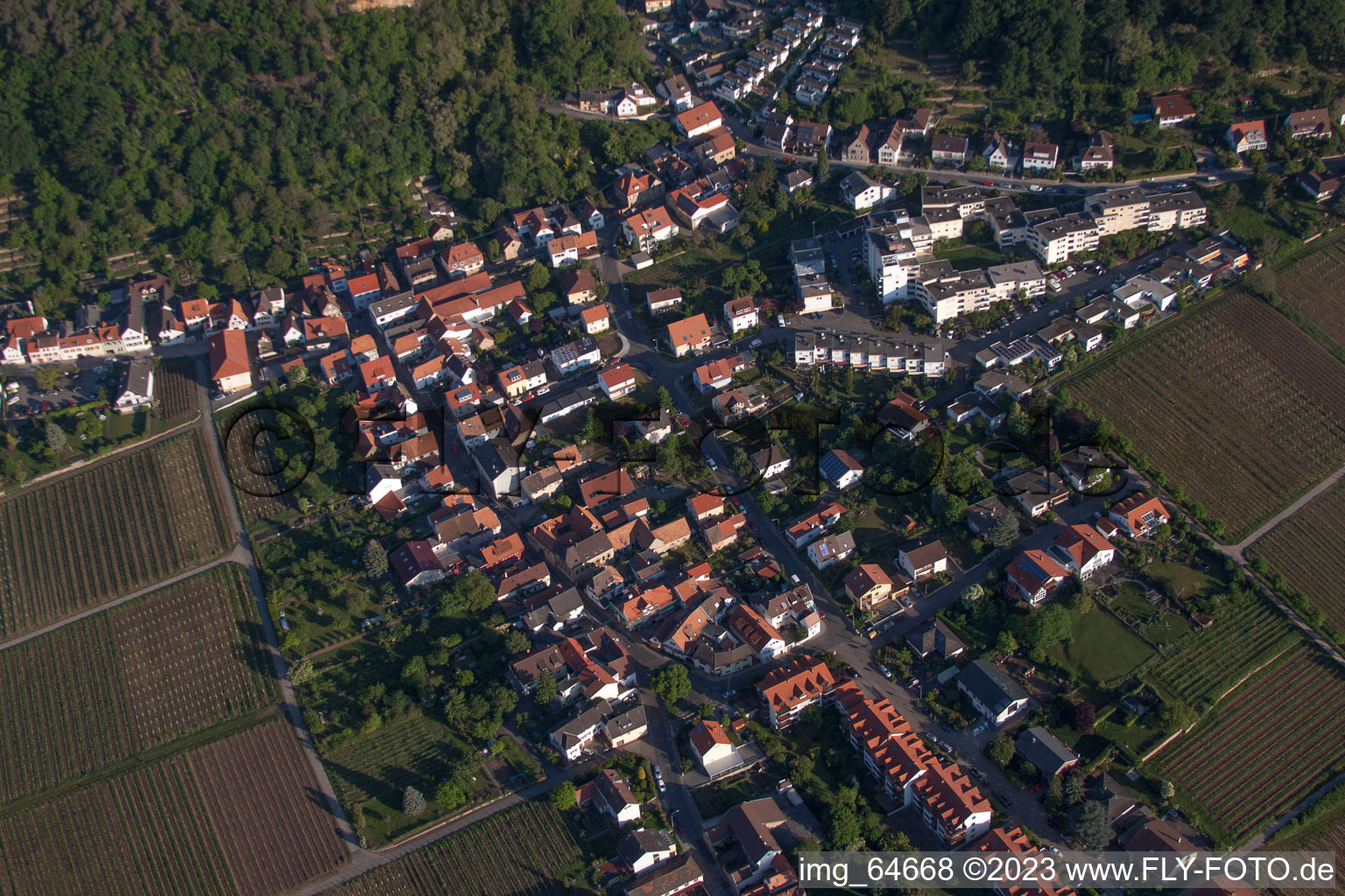 Aerial photograpy of Almond ring in the district Haardt in Neustadt an der Weinstraße in the state Rhineland-Palatinate, Germany